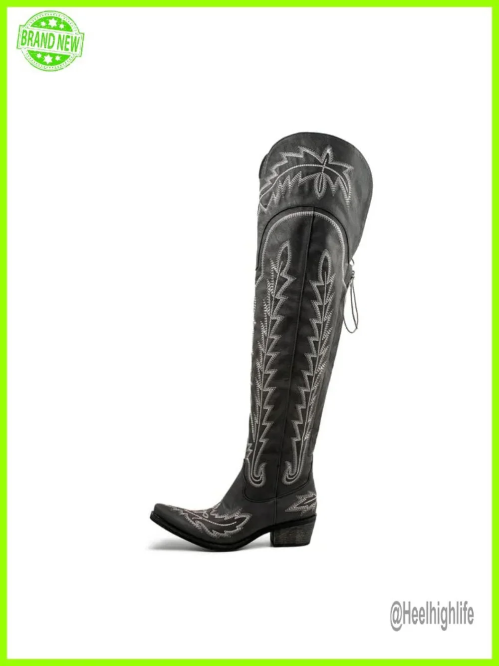 Thigh High Cowgirl Boots Wide Calf Western Embroidered Over The Knee Chunky Heel
